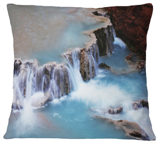 Beautiful Blue Water Cascade Seashore Throw Pillow, 16"x16"