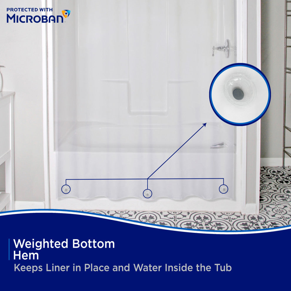 Microban Protected Heavyweight PEVA Shower Liner, 70" W x 72" H, Clear