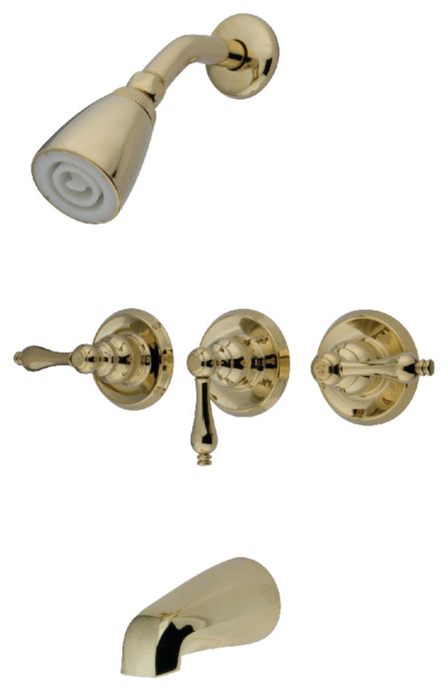 Kingston Brass Three-Handle Tub and Shower Faucet, Polished Brass