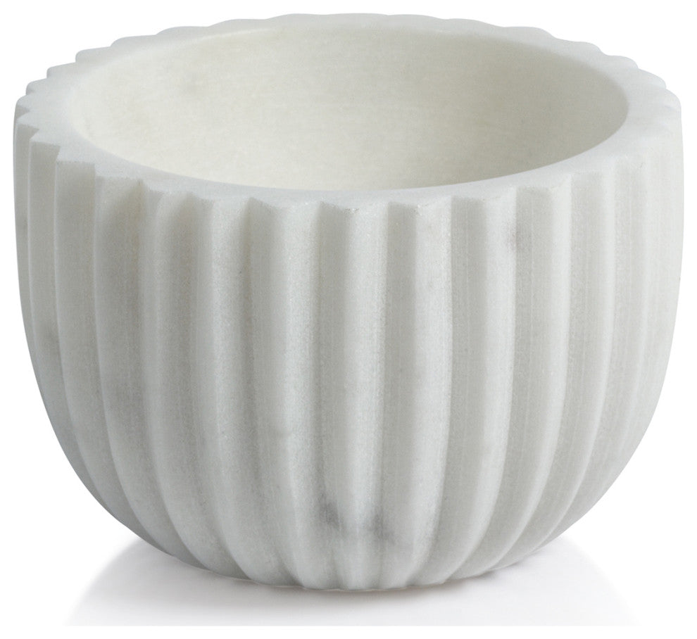 Mulhouse Ribbed White Marble Bowls, Set of 2