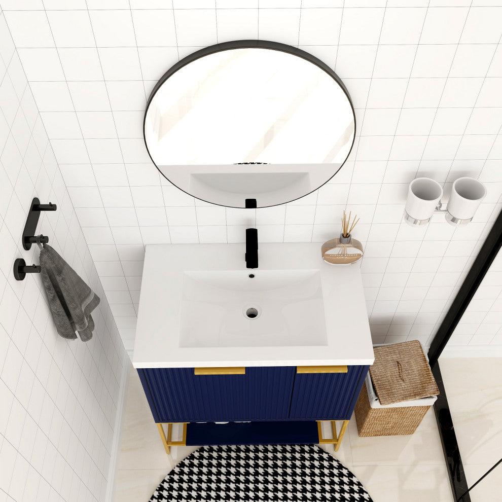 BNK Freestanding Raised Grain Bathroom Vanity With Resin Basin, Navy Blue, 30"