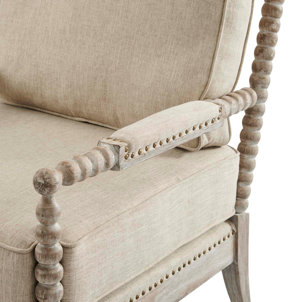 Armchair Accent Chair, Nailhead, Beige, Fabric, Modern, Lounge Cafe Hospitality