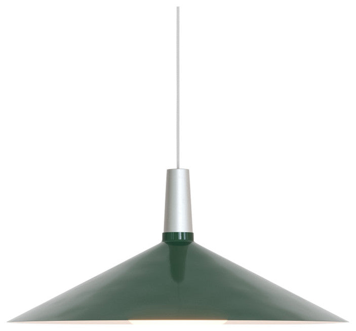 Large Bower Pendant Light In Anodised Aluminium and Dark Green
