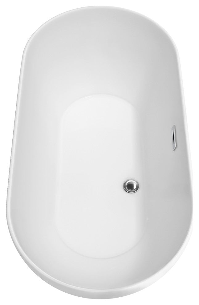 Melissa 60" Freestanding White Bathtub, Polished Chrome Tub Filler & Trim Kit