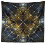 Digital Gold Fractal Flower Pattern Abstract Wall Tapestry, 60"x50"