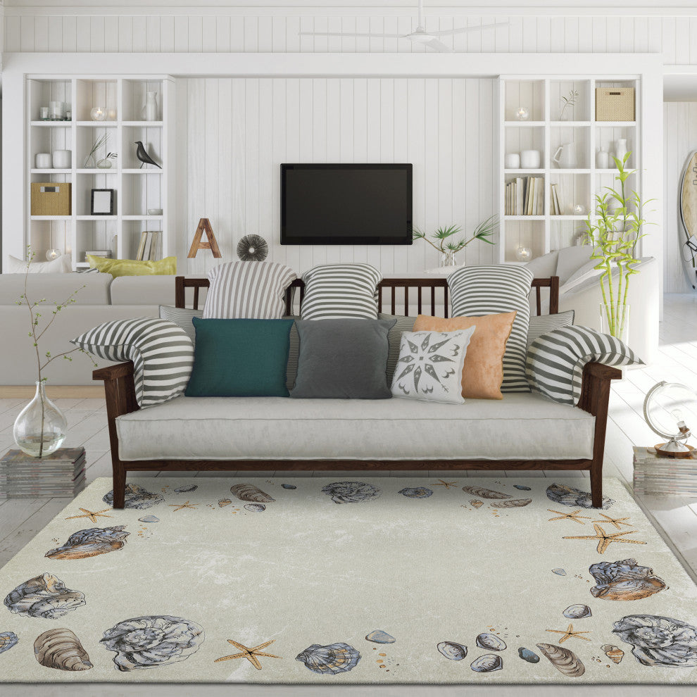 Indoor/Outdoor Seabreeze SZ9 Ivory Machine Washable 10' x 14' Rug