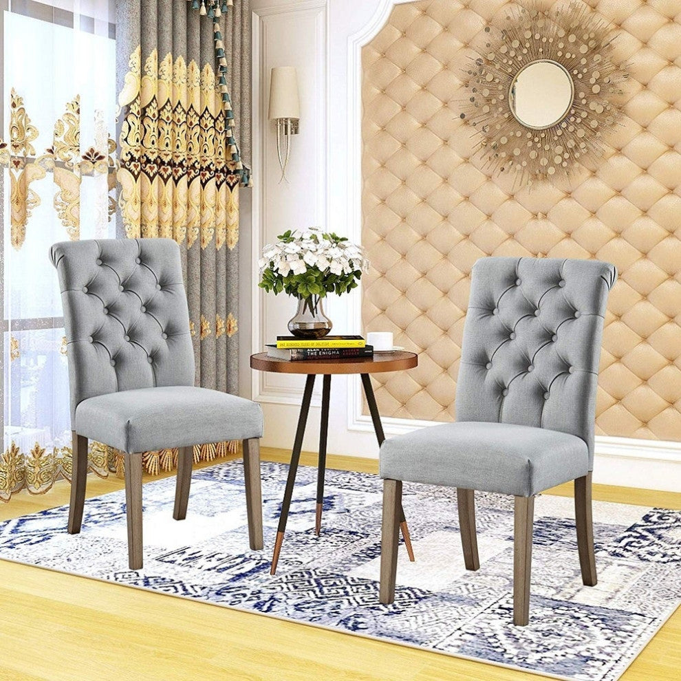 Button Tufted Armless Dining Room Chairs, Set of 2, Gray