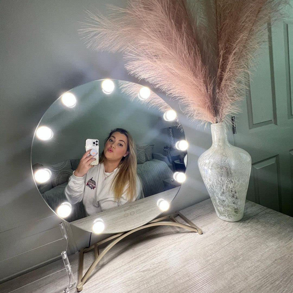 Hollywood Round XL Tri tone LED Makeup Mirror, Black