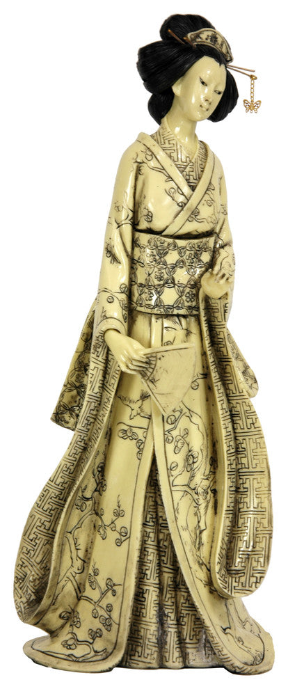 14" Geisha Figurine With Plum Tree Kimono