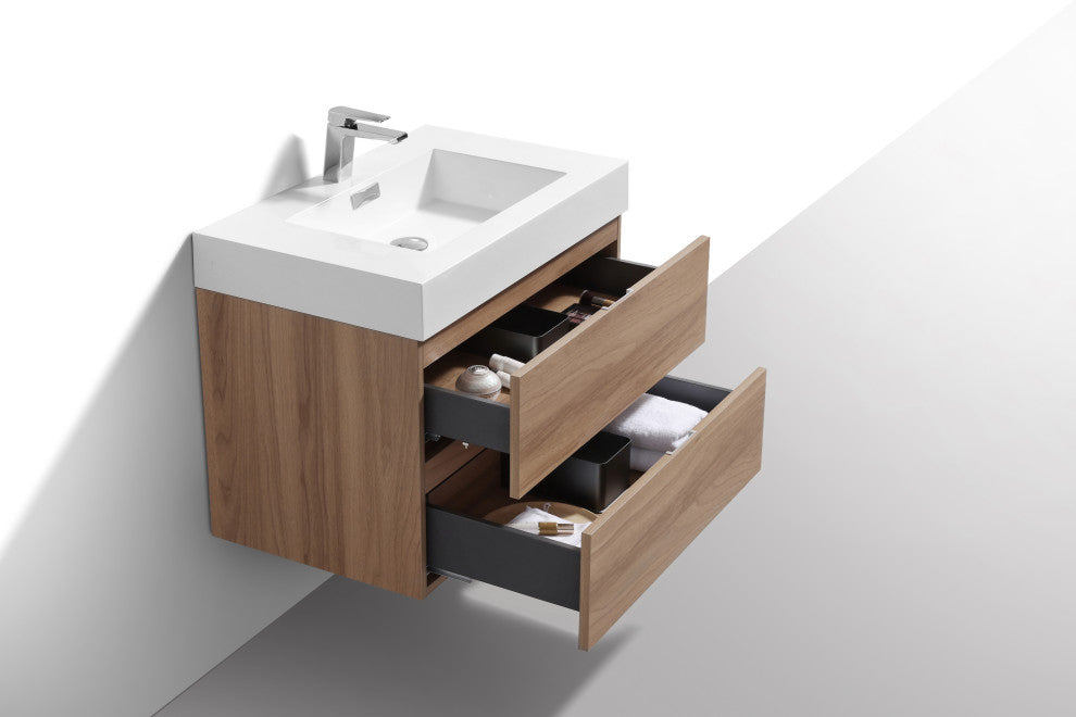 Bliss 30'' Wall Mount Modern bathroom Vanity, Honey Oak, 30''