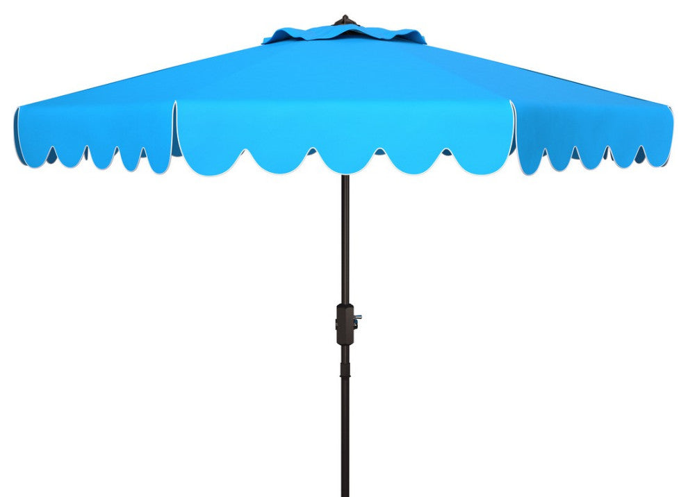 Safavieh Venice Scallop 9' Crank Outdoor Push Button Tilt Umbrella Pacific Blue