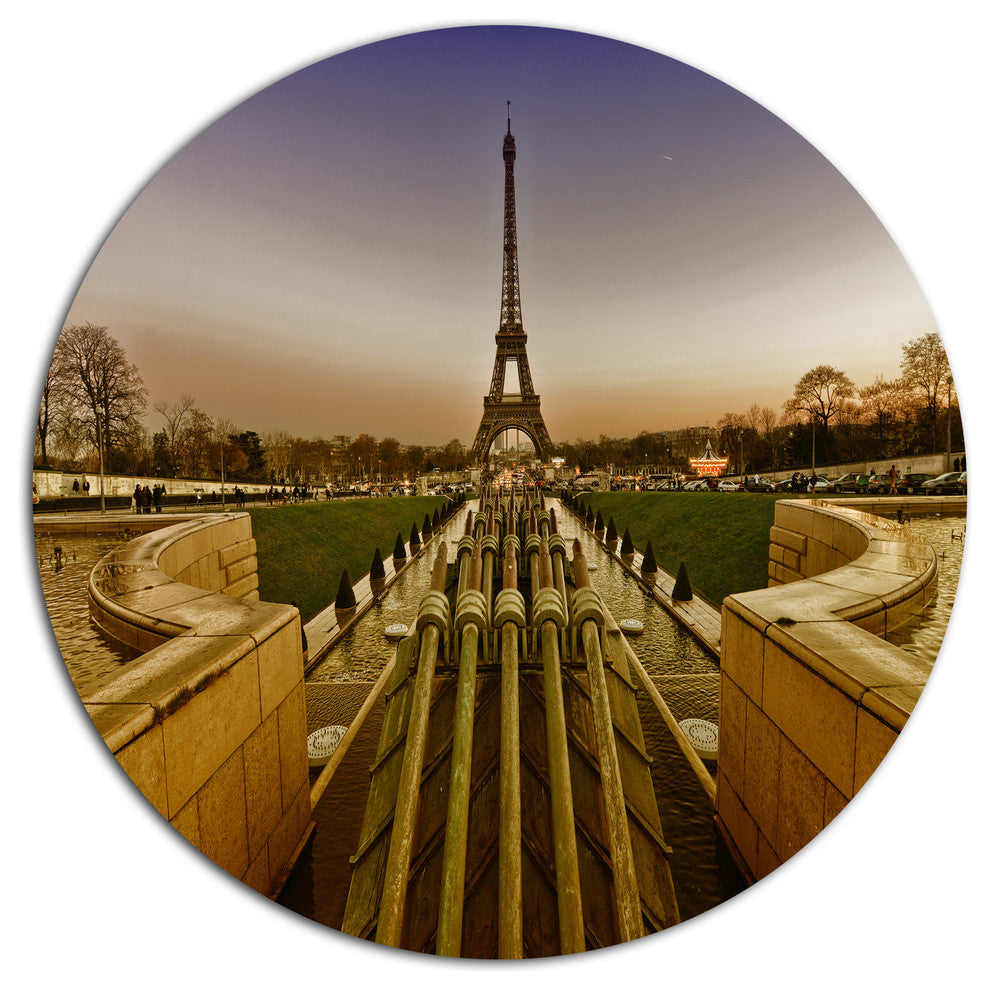 Beautiful View Of Eiffel Tower, Landscape Art Disc Metal Wall Art, 23"