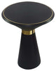 22 Inch Round Mango Wood Side Table, Smooth Brass Accents, Black Finish