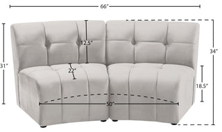 Limitless Velvet Upholstered 2-Piece Modular Sectional, Cream