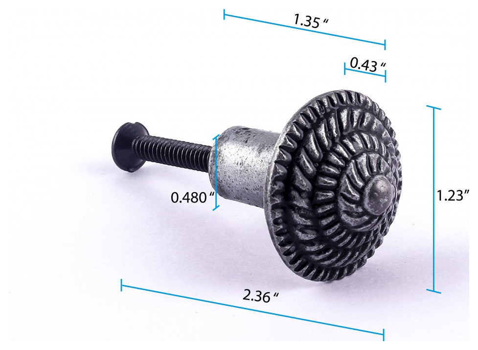 Round Iron Cabinet Knob Pewter Finish Fibonacci Design Cabinet Hardware