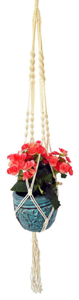 Macrame Plant Hanger 41" White Cotton Hanging Planter
