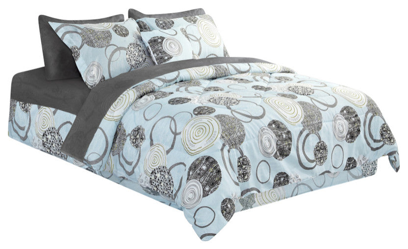 Bibb Home 8 Piece Comforter Set, Blue Geo, Queen