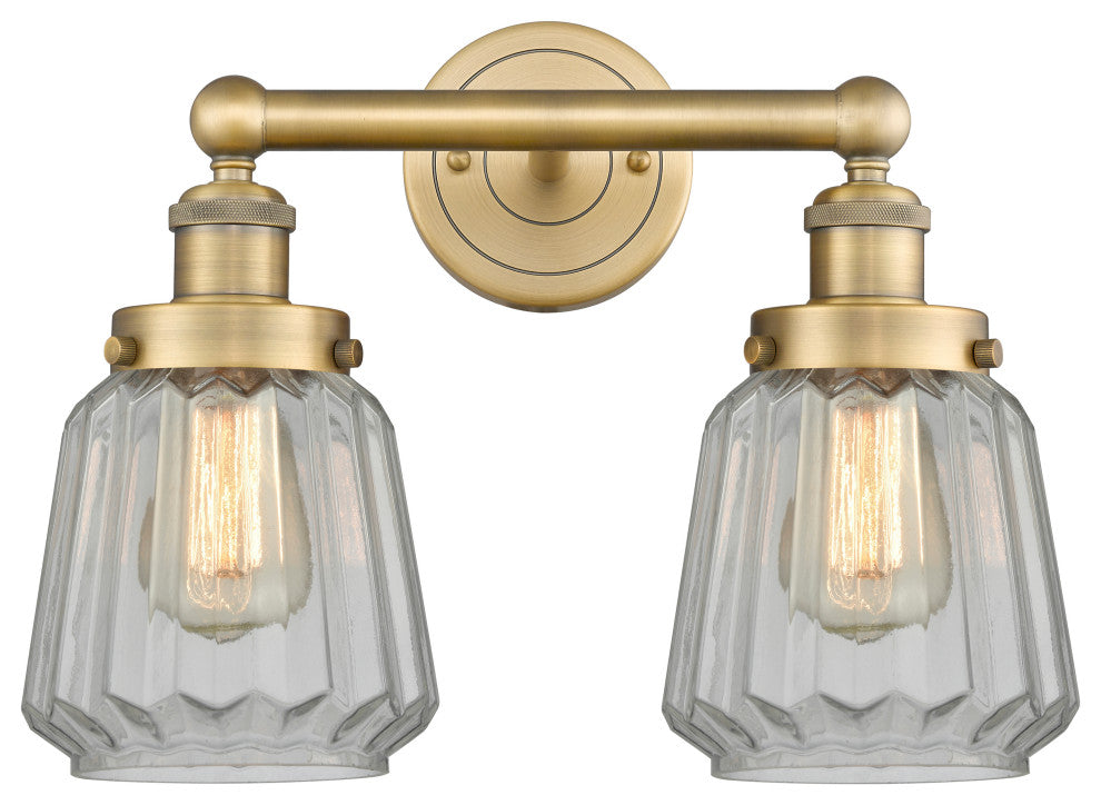Edison Chatham 2-Light 16" Vanity Light, Brushed Brass Finish, Matte White Shade