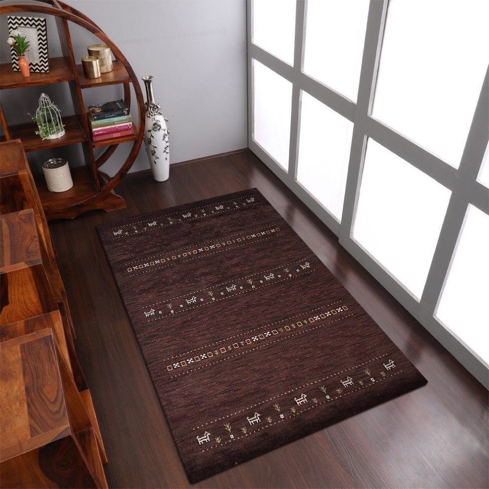 HAND KNOTTED LOOM WOOL ECO-FRIENDLY AREA RUGS - Rectangle, Brown, Contemporary