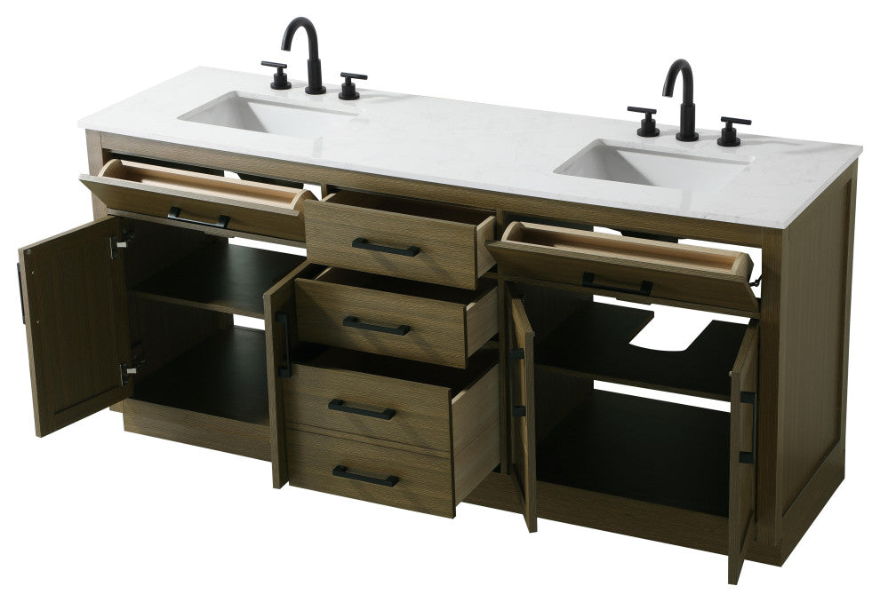 Home Living 72" Double Bathroom Vanity, Chestnut Brown