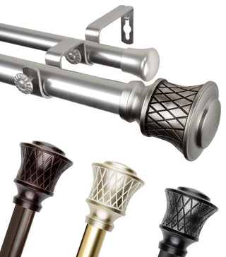 Alina 1" Double Curtain Rod, Black, 48-84"
