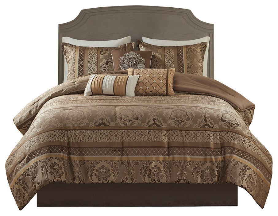 Madison Park Bellagio Classic Botanical 7-Piece Comforter Set, Gold/Brown, Cal K
