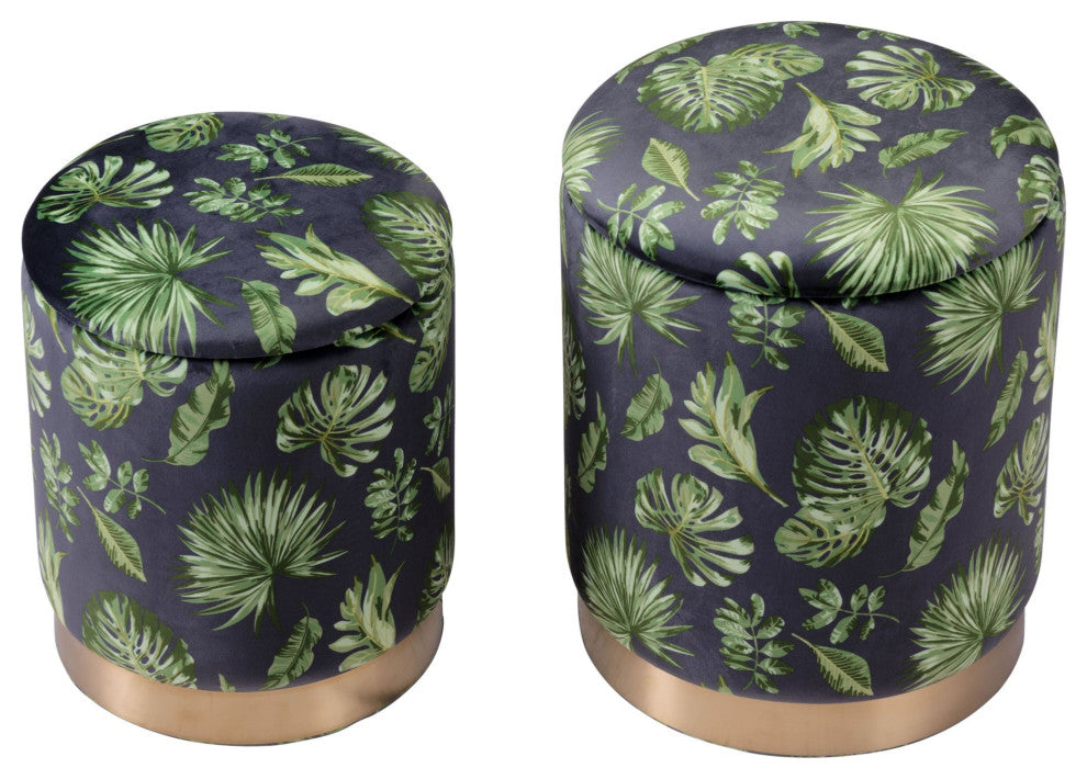 Storage Stool, Fabric, Wood, Green, Gold, Lounge Cafe Lobby Hospitality