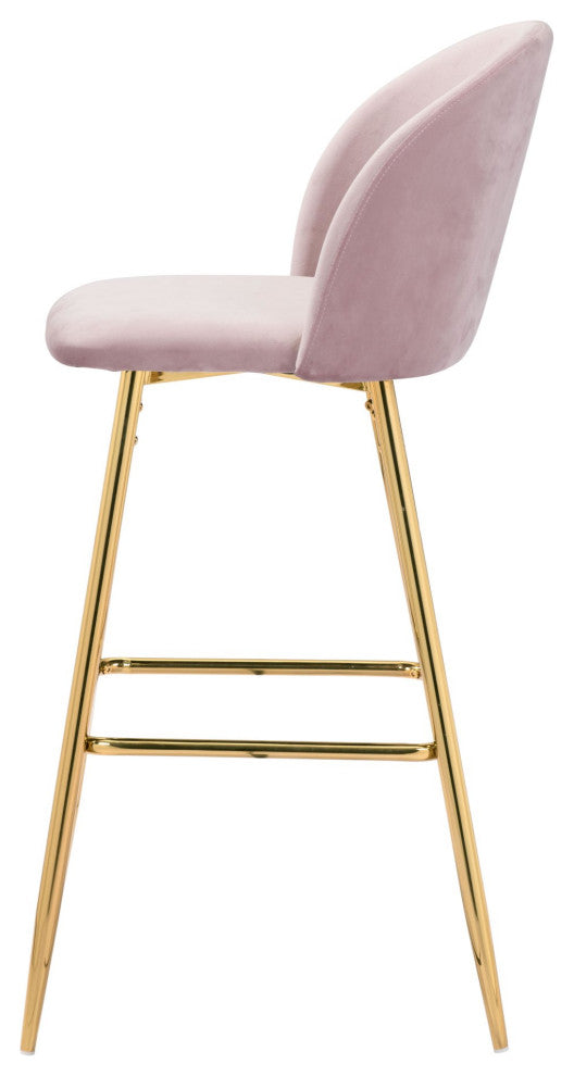 Bar Stool Chair Barstool, Steel Metal, Fabric, Pink, Gold, Kitchen Cafe Bistro