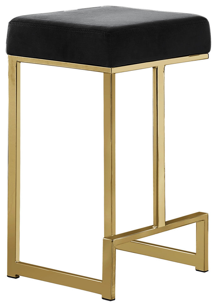 Jakob Backless 25" Counter Height Stool, Gold, Set of 2, Velvet Black