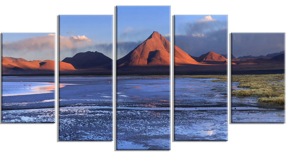 Colorado Lagoon and Volcano Pabellon, Landscape Canvas Print, 60"x32", 5 Panels