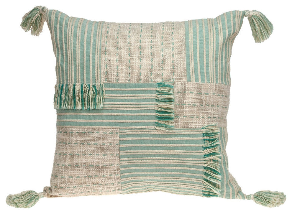 Cream and Mint Woven Throw Pillow