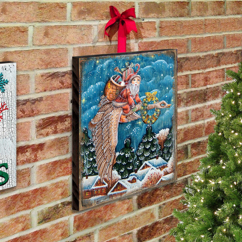 Christmas Goose Santa Wooden Wall Art, Oversized 48x36