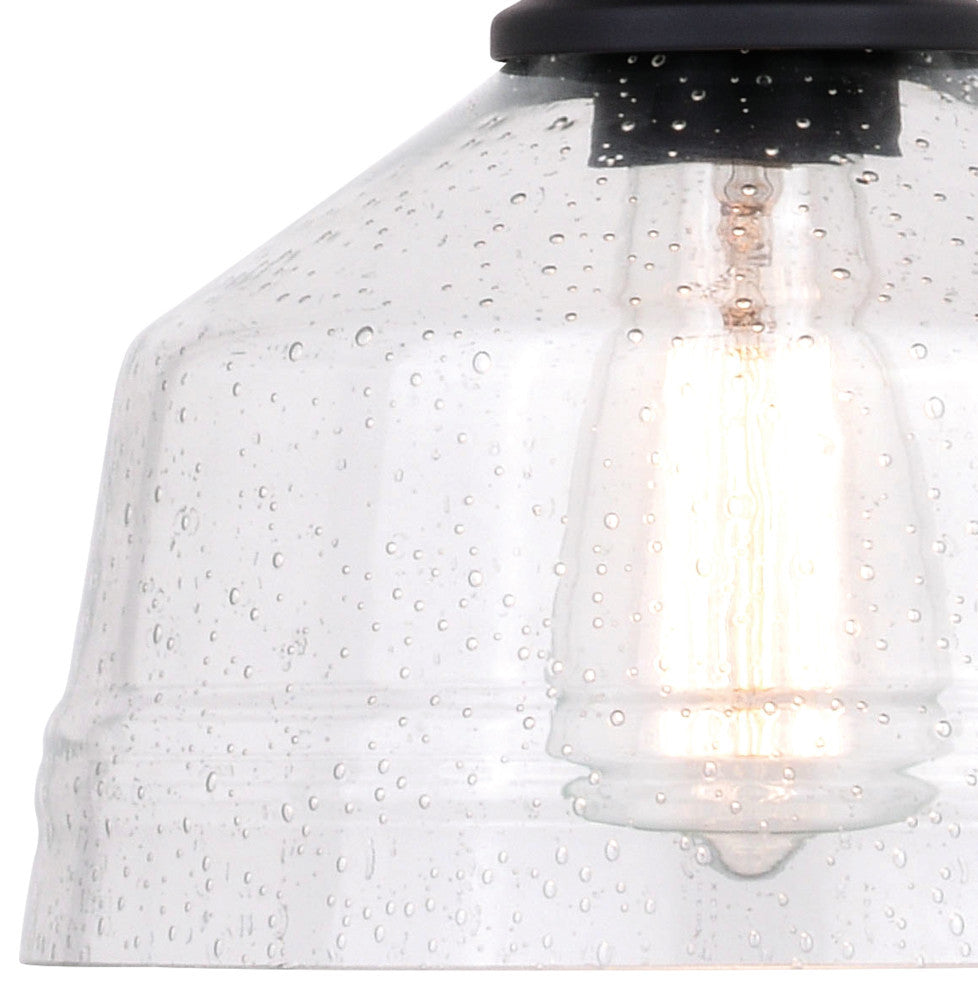 Beloit Farmhouse Pendant Ceiling Light Clear Glass, Matte Black, 9"x17"x9"