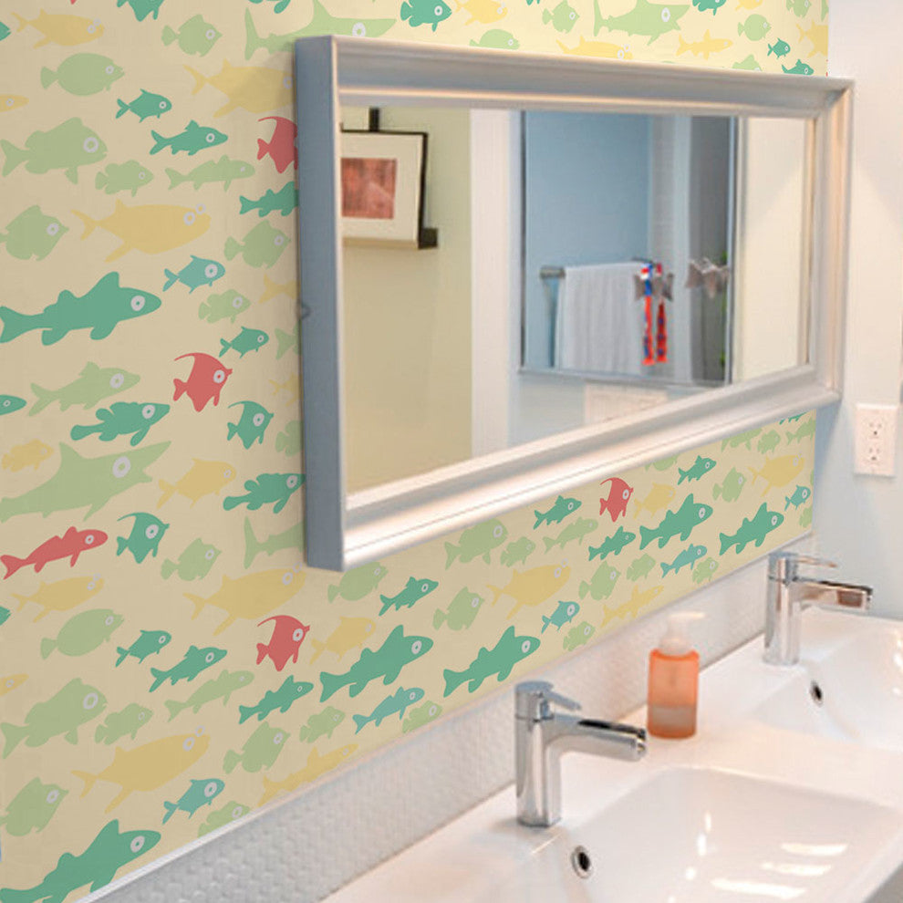Fish Tank Peel and Stick Vinyl Wallpaper, Yellow, 24"w X 108"h