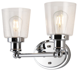 Beverly 15" 2-Light Iron/Seeded Glass Classic Cottage LED Vanity Light, Chrome
