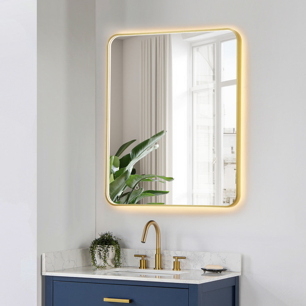 Dazzle Rectangular Bathroom/Vanity LED Lighted Wall Mirror, Brushed Gold, 36"