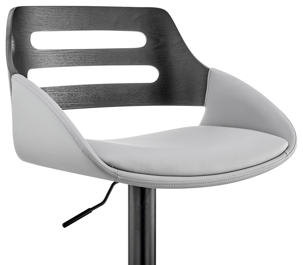 Benzara BM248185 Faux Leather Adjustable Swivel Bar Stool, Black and Gray