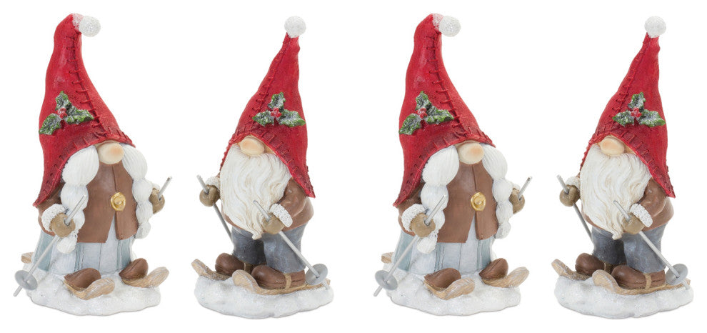 Winter Gnome on Skis Figurine, 2-Piece Set