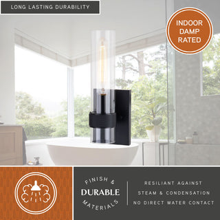 Bari 13"H Wall Sconce Light Fixture With Clear Glass, Matte Black