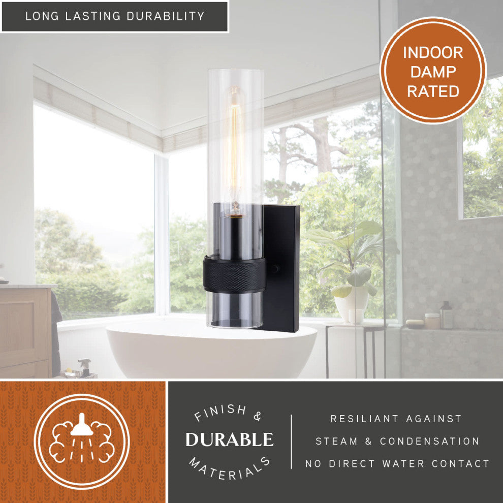 Bari 13"H Wall Sconce Light Fixture With Clear Glass, Matte Black