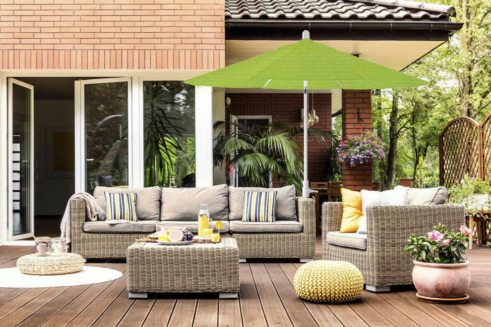 9' Round 360 Rotating Auto Tilt Umbrella, White, Sunbrella, Macaw