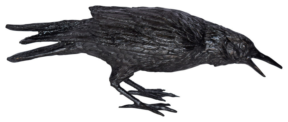 Raven Looking for Food Bronze State - Size: 24"L x 6"W x 12"H.