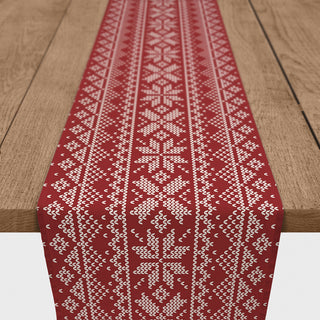 Red Knitted Snowflake Pattern Table Runner, 16"x72"