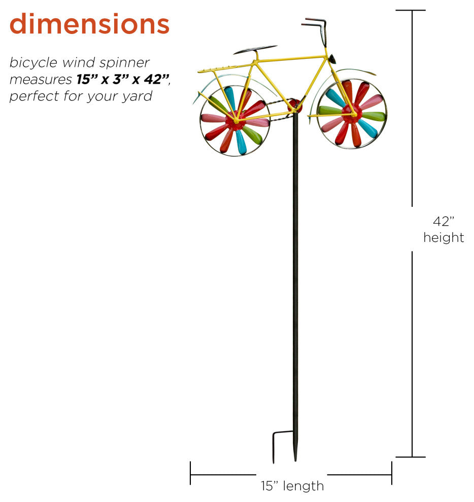 42" Tall Outdoor Metal Bicycle Wind Spinner Garden Stake Decoration, Multicolor
