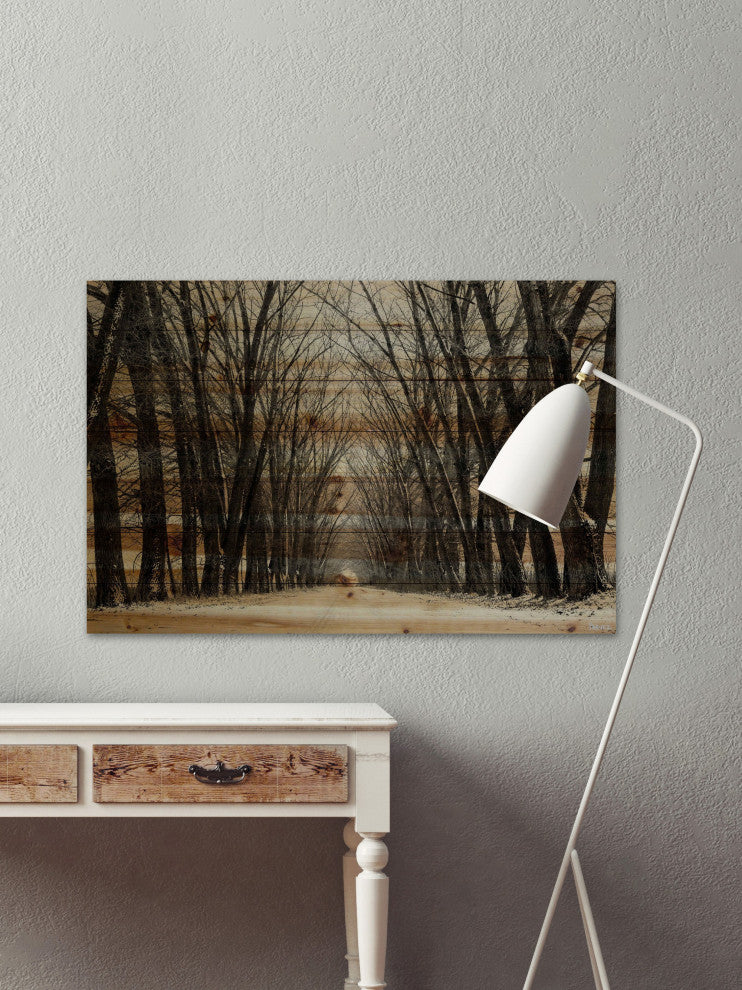 "Tree Path II" Painting Print on Natural Pine Wood, 60"x40"