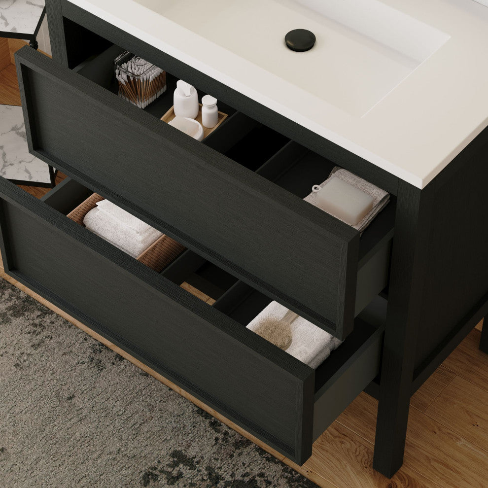 The Shiloh Bathroom Vanity, Charcoal Oak, 36", Single Sink, Freestanding