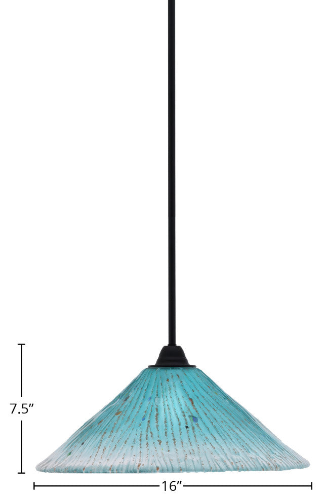 Paramount Mini Pendant, Matte Black, 16" Teal Crystal Glass
