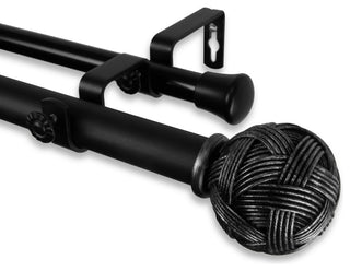 Twine 1" Double Curtain Rod 66-120", Black
