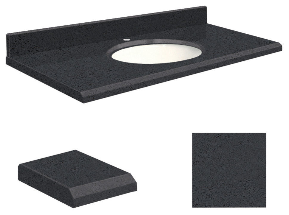 Quartz 31"x22" 1 Sink Vanity Top, Single Faucet Hole, Black Luxe, White Bowl