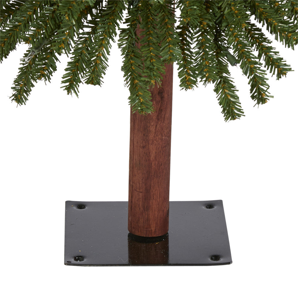 4' Grand Alpine Faux Xmas Tree W/Lights & 361 Bendable Branches W/Natural Trunk
